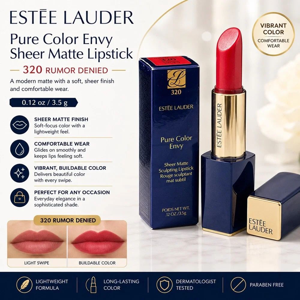 Estée Lauder Pure Color Envy Sheer Matte Lipstick 320 Rumor Denied 0.12 oz 3.5g